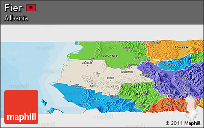 Shaded Relief Panoramic Map of Fier, political outside