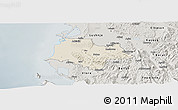 Shaded Relief Panoramic Map of Fier, semi-desaturated