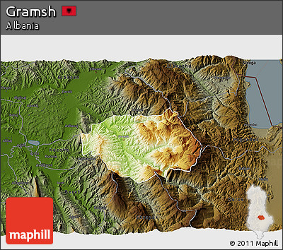 Physical 3D Map of Gramsh, darken