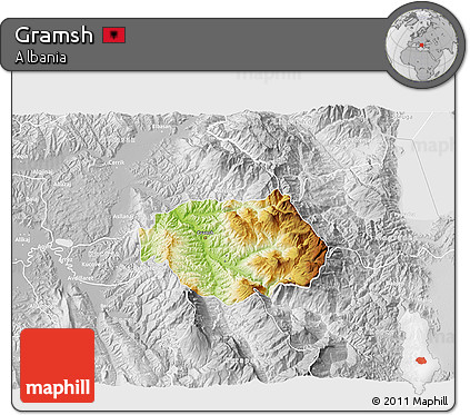 Physical 3D Map of Gramsh, lighten, desaturated