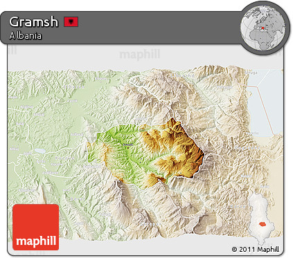 Physical 3D Map of Gramsh, lighten