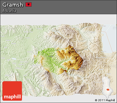 Physical 3D Map of Gramsh, lighten