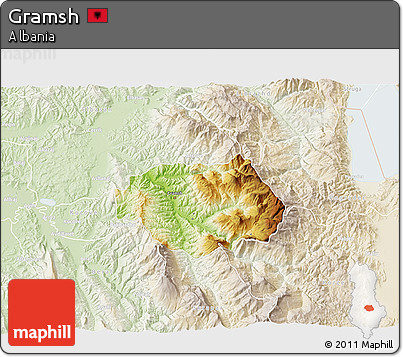 Physical 3D Map of Gramsh, lighten