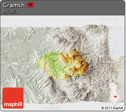 Physical 3D Map of Gramsh, lighten, semi-desaturated