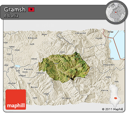 Satellite 3D Map of Gramsh, shaded relief outside