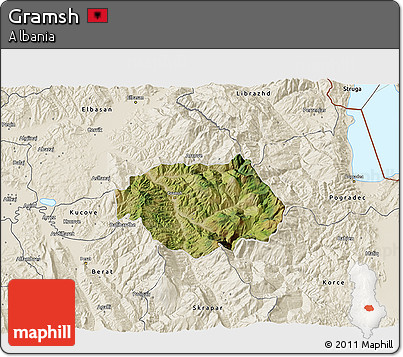 Satellite 3D Map of Gramsh, shaded relief outside