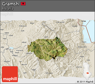 Satellite 3D Map of Gramsh, shaded relief outside