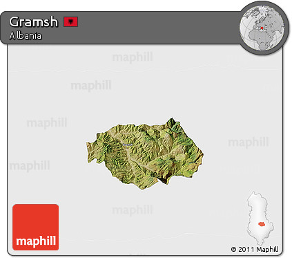 Satellite 3D Map of Gramsh, single color outside