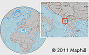 Gray Location Map of Gramsh, within the entire country, hill shading