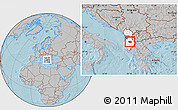 Gray Location Map of Gramsh, highlighted country, within the entire country, hill shading