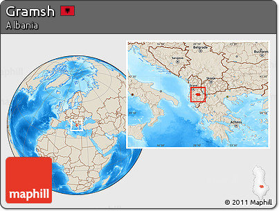 Shaded Relief Location Map of Gramsh