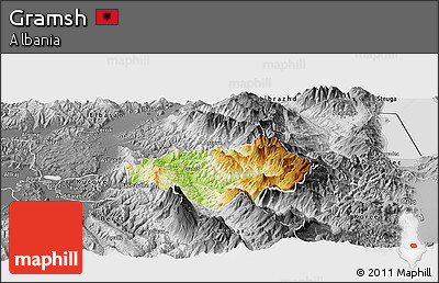 Physical Panoramic Map of Gramsh, desaturated