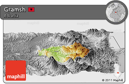 Physical Panoramic Map of Gramsh, desaturated