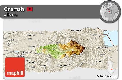 Physical Panoramic Map of Gramsh, shaded relief outside