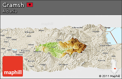 Physical Panoramic Map of Gramsh, shaded relief outside