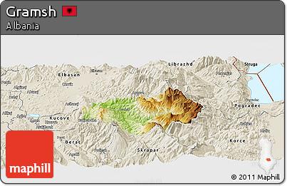 Physical Panoramic Map of Gramsh, shaded relief outside