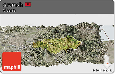 Satellite Panoramic Map of Gramsh, semi-desaturated