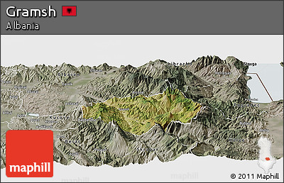 Satellite Panoramic Map of Gramsh, semi-desaturated