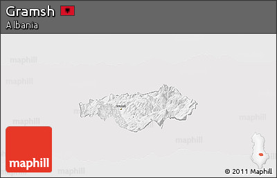 Silver Style Panoramic Map of Gramsh, single color outside