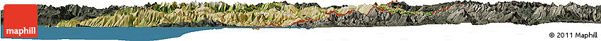 Satellite Horizon Map of Albania, darken, semi-desaturated, land only