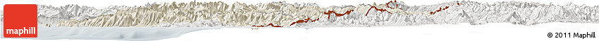 Shaded Relief Horizon Map of Albania, lighten, semi-desaturated