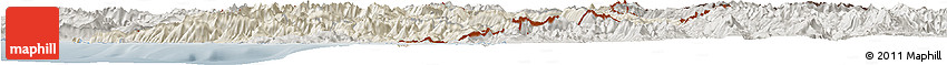 Shaded Relief Horizon Map of Albania, semi-desaturated