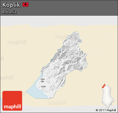Classic Style 3D Map of Koplik, single color outside