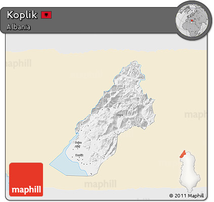 Classic Style 3D Map of Koplik, single color outside