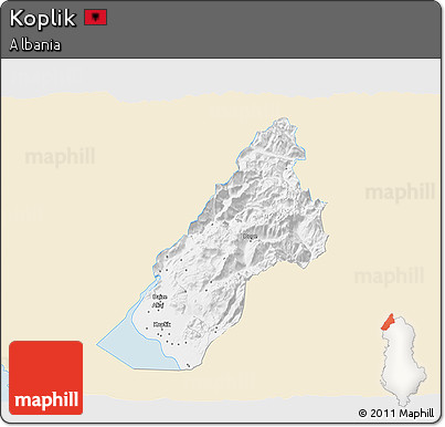 Classic Style 3D Map of Koplik, single color outside