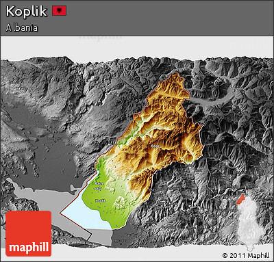 Physical 3D Map of Koplik, darken, desaturated