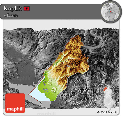 Physical 3D Map of Koplik, darken, desaturated
