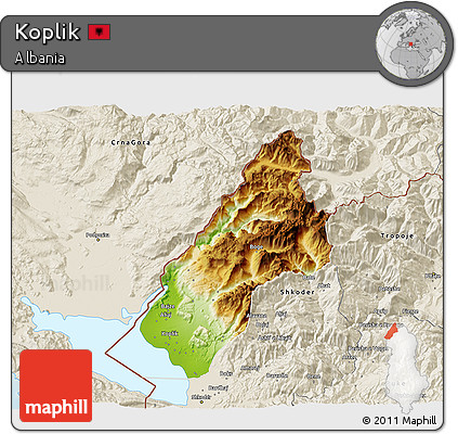 Physical 3D Map of Koplik, shaded relief outside