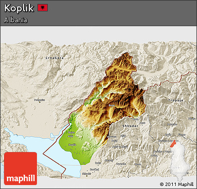 Physical 3D Map of Koplik, shaded relief outside
