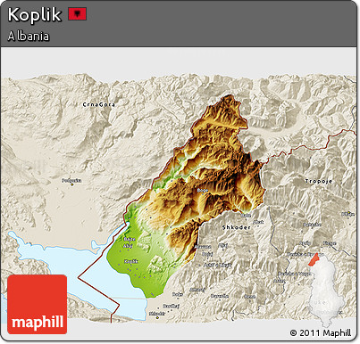 Physical 3D Map of Koplik, shaded relief outside