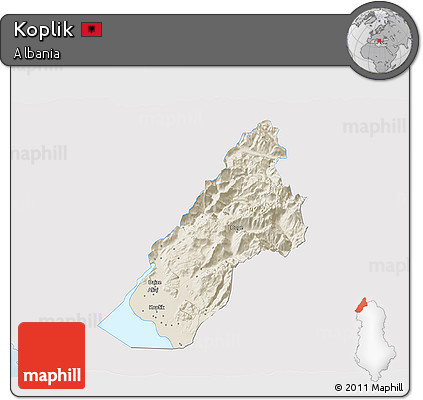 Shaded Relief 3D Map of Koplik, single color outside