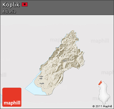 Shaded Relief 3D Map of Koplik, single color outside