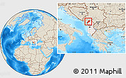 Shaded Relief Location Map of Koplik, highlighted country, within the entire country