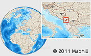 Shaded Relief Location Map of Koplik, highlighted country