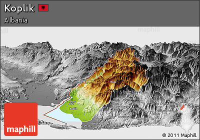 Physical Panoramic Map of Koplik, desaturated