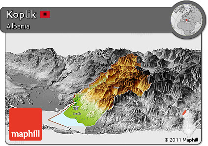 Physical Panoramic Map of Koplik, desaturated