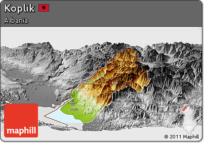 Physical Panoramic Map of Koplik, desaturated