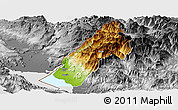 Physical Panoramic Map of Koplik, desaturated