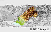 Physical Panoramic Map of Koplik, lighten, desaturated