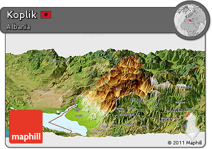 Physical Panoramic Map of Koplik, satellite outside