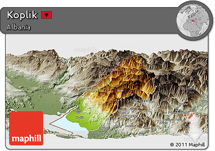 Physical Panoramic Map of Koplik, semi-desaturated