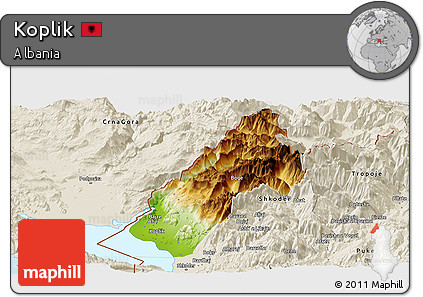 Physical Panoramic Map of Koplik, shaded relief outside