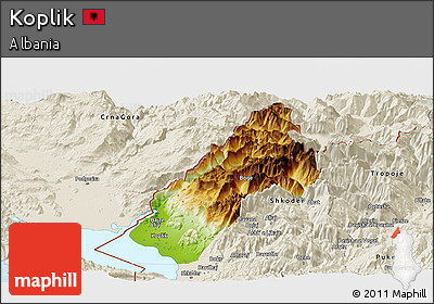 Physical Panoramic Map of Koplik, shaded relief outside