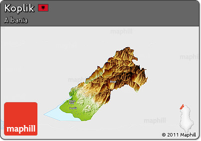 Physical Panoramic Map of Koplik, single color outside