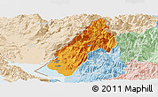 Political Panoramic Map of Koplik, lighten