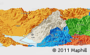 Shaded Relief Panoramic Map of Koplik, political outside